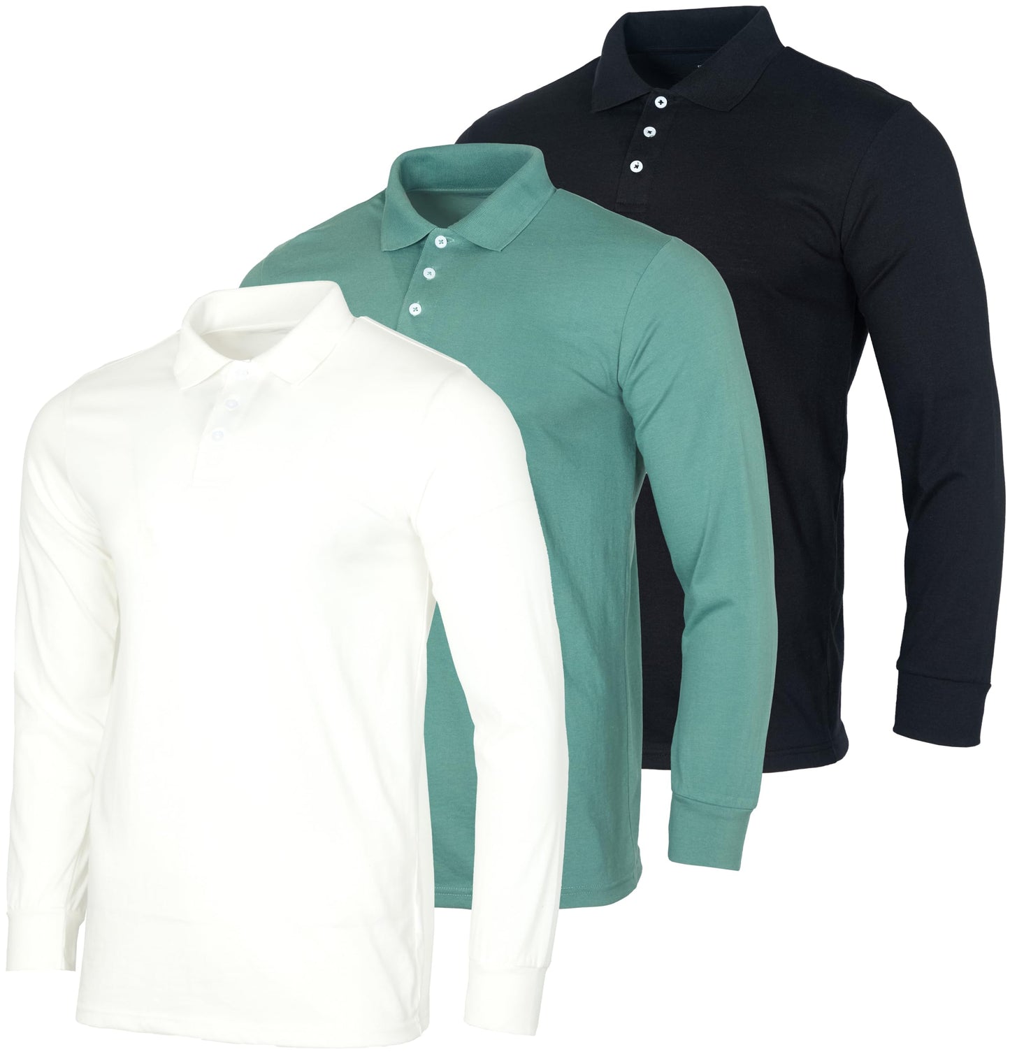 3 Pack Mens Big and Tall King Size Cotton Jersey Long-Sleeve Active Polo Shirt for Men Casual Performance Golf Quick Dry Shirts Casual Pullover Collar Camisas Tshirts Athletic- Set 2 3X